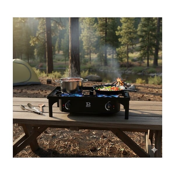 INTEC - Barbecue grill et réchaud 2 feux 9kW Kit Modulable 2en1 - 2 brûleurs - Plaque Grill , 3 Hauteurs Modulables Piezo INTEC - large