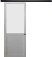 GD MENUISERIES - Porte Coulissante Athena blanc H204 x L93 cm, Rail Alu bandeau noir, Coquilles - vignette