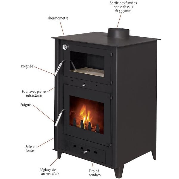 INTERSTOVES - Pack Poêle à bois ROSA 10 bûches 50cm + Kit Conduit 150 - - large