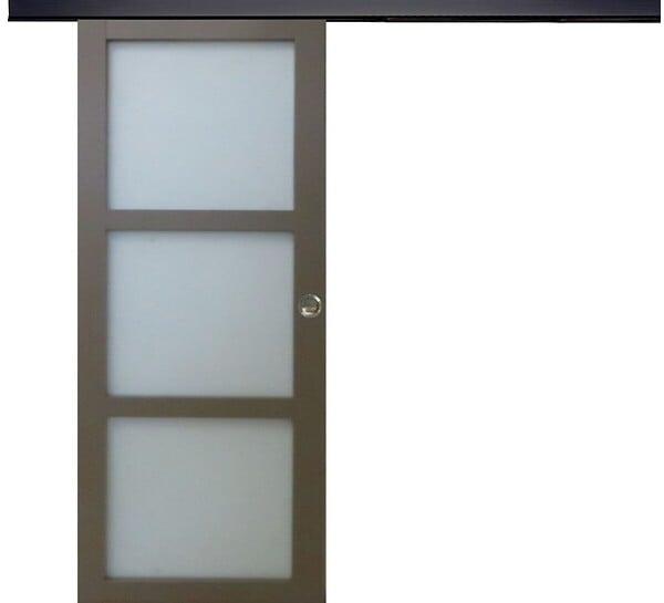 GD MENUISERIES - Porte Coulissante Gris Taupe RAL 7006 Vitee H204 x L73 cm, Rail Alu Bandeau noir, Coquilles - large