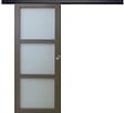 GD MENUISERIES - Porte Coulissante Gris Taupe RAL 7006 Vitee H204 x L73 cm, Rail Alu Bandeau noir, Coquilles - vignette