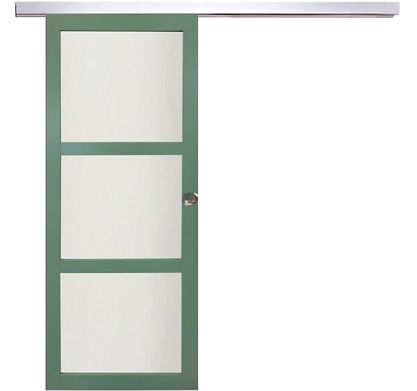 GD MENUISERIES - Porte Coulissante Vert Sauge RAL 6021 Vitrée H204 x L73 cm, Rail Alu, coquilles - large