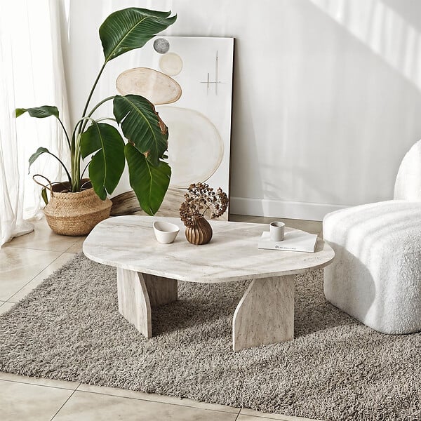 HABITAT ET JARDIN - Table basse en bois "Rock" 100 x 60 x 35 cm - Travertin - large