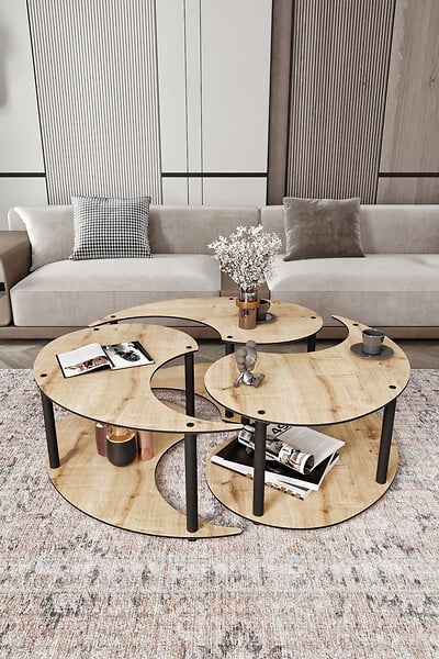 HABITAT ET JARDIN - Ensemble de table basse en bois "Yin" 70 x 70 x 38 cm - Chêne - large