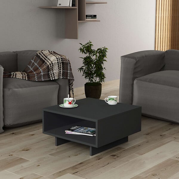 HABITAT ET JARDIN - Table basse en bois "Hola" - 60 x 60 x 32 cm - Gris anthracite - large