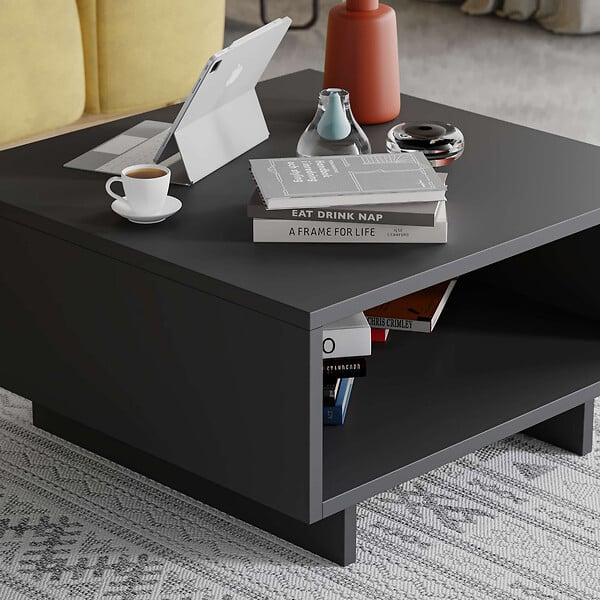 HABITAT ET JARDIN - Table basse en bois "Hola" - 60 x 60 x 32 cm - Gris anthracite - large