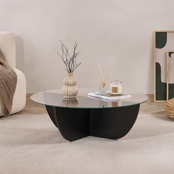 HABITAT ET JARDIN - Table basse en verre "Liya" 90 x 90 x 30 cm - Bois Noir - large