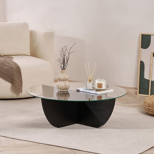 HABITAT ET JARDIN - Table basse en verre "Liya" 90 x 90 x 30 cm - Bois Noir - large