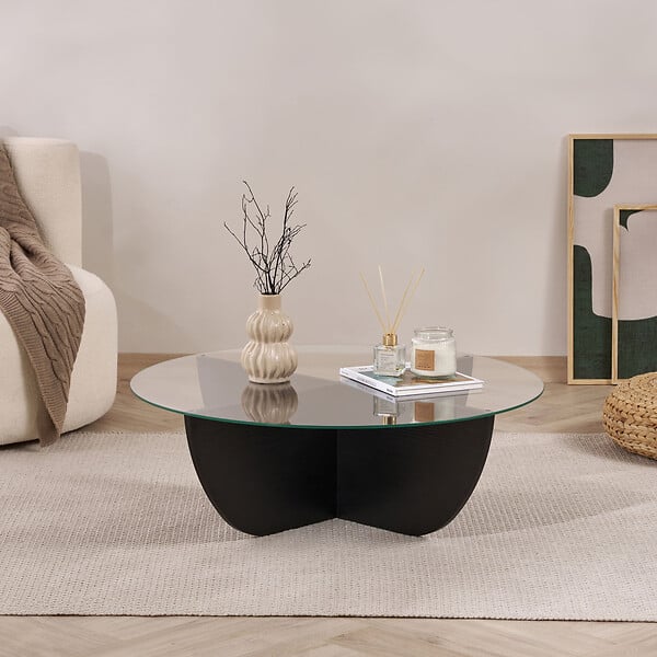 HABITAT ET JARDIN - Table basse en verre "Liya" 90 x 90 x 30 cm - Bois Noir - large