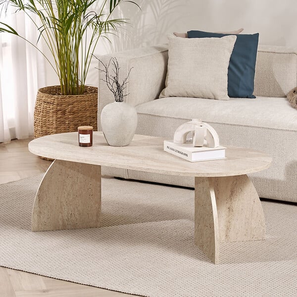 HABITAT ET JARDIN - Table basse en bois "Melina" 120 x 60 x 40 cm - Travertin - large