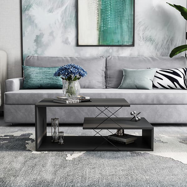 HABITAT ET JARDIN - Table basse en bois "Cayenne" - 100 x 50 x 40 cm - Gris anthracite - large