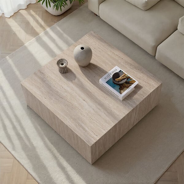 HABITAT ET JARDIN - Table Basse en MDF "Prizma" - 90 x 90 x 35 cm - Travertin - large