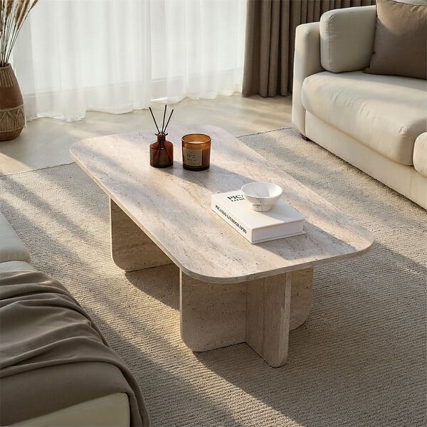 HABITAT ET JARDIN - Table basse en bois "Akira" 120 x 60 x 41 cm - Travertin - large