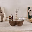 HABITAT ET JARDIN - Table basse en verre "Liya" 90 x 90 x 30 cm - Noyer - vignette
