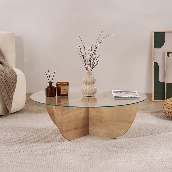HABITAT ET JARDIN - Table basse en verre "Liya" 90 x 90 x 30 cm - Chêne saphir - large