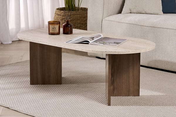 HABITAT ET JARDIN - Table basse en bois "Sable" 119 x 60 x 40 cm - Travertin - large