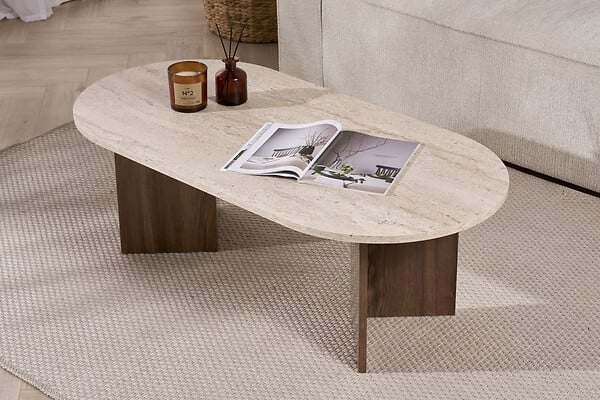 HABITAT ET JARDIN - Table basse en bois "Sable" 119 x 60 x 40 cm - Travertin - large