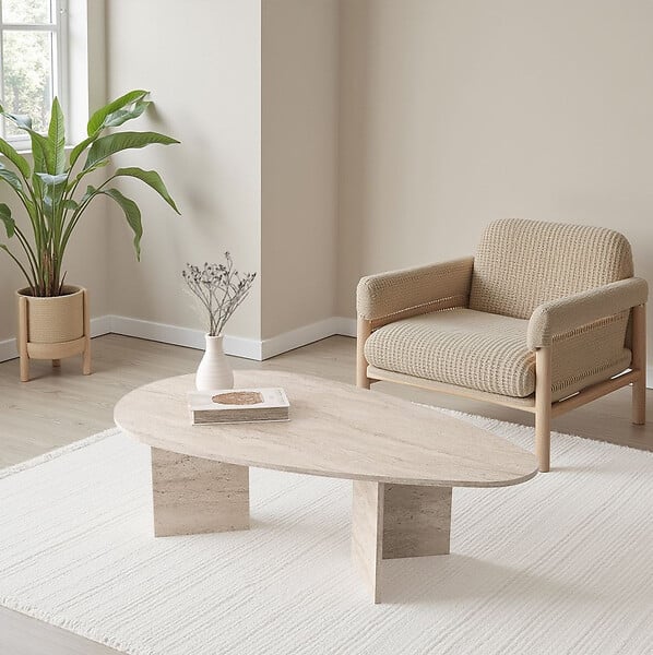 HABITAT ET JARDIN - Table basse en bois "Flap" 139,5 x 79,5 x 42 cm - Travertin - large