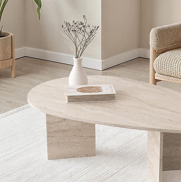 HABITAT ET JARDIN - Table basse en bois "Flap" 139,5 x 79,5 x 42 cm - Travertin - large
