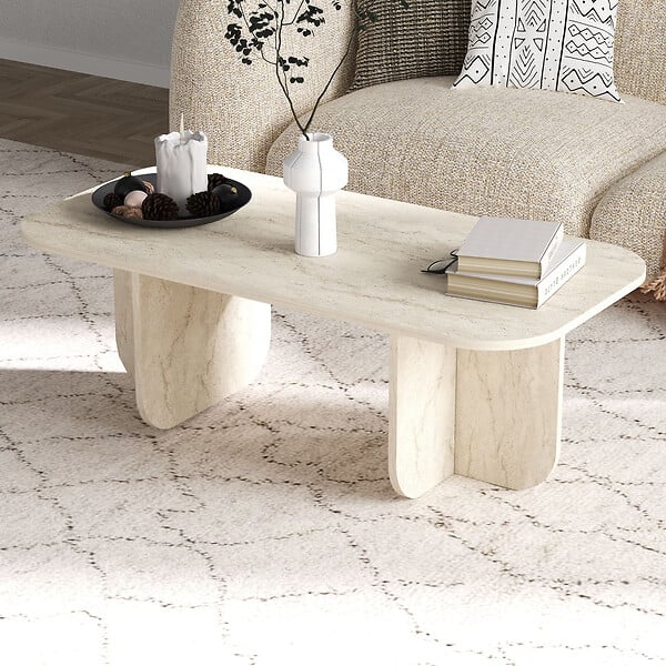 HABITAT ET JARDIN - Table basse en bois "Becaj" - 120 x 60 x 41 cm - Travertin - large