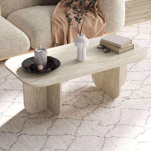 HABITAT ET JARDIN - Table basse en bois "Becaj" - 120 x 60 x 41 cm - Travertin - large