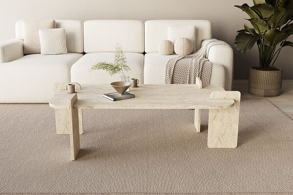 HABITAT ET JARDIN - Table basse en bois "Lovge" 120 x 60 x 35 cm - Travertin - large