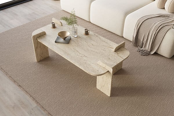 HABITAT ET JARDIN - Table basse en bois "Lovge" 120 x 60 x 35 cm - Travertin - large