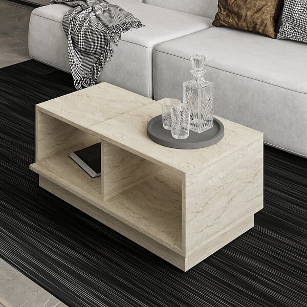 HABITAT ET JARDIN - Table basse en bois "Consept" - 90 x 45 x 36 cm - Travertin - large