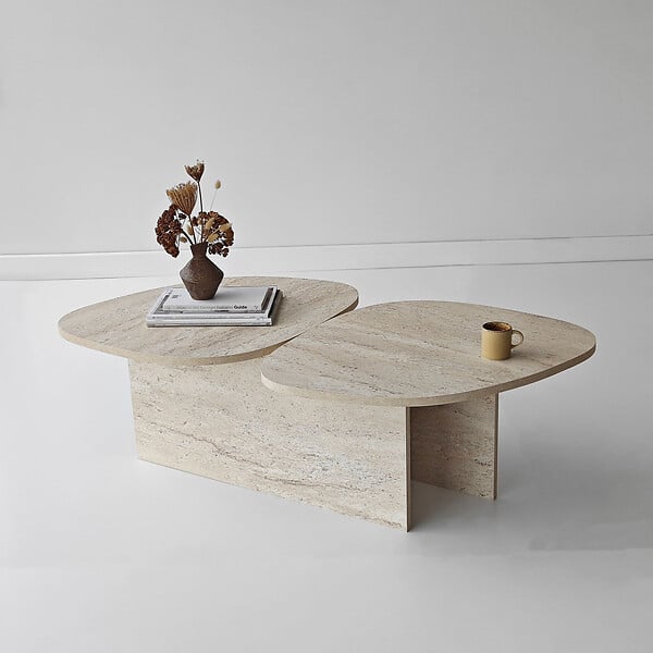 HABITAT ET JARDIN - Table basse en bois "Stones" 125 x 60 x 38 cm - Travertin - large
