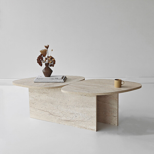 HABITAT ET JARDIN - Table basse en bois "Stones" 125 x 60 x 38 cm - Travertin - large