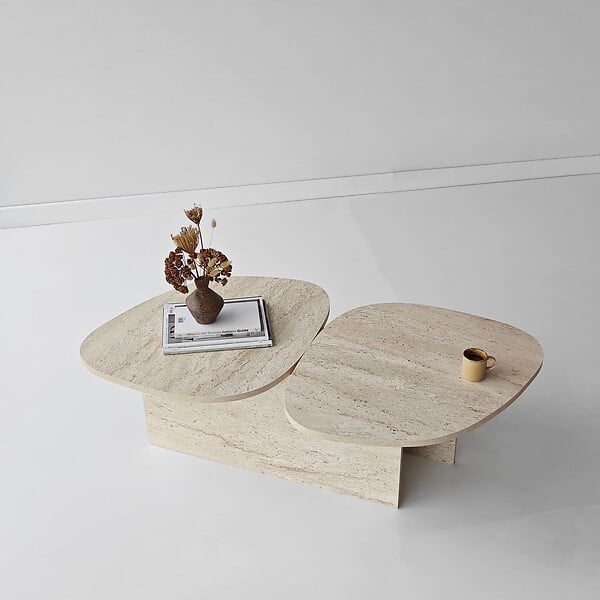 HABITAT ET JARDIN - Table basse en bois "Stones" 125 x 60 x 38 cm - Travertin - large