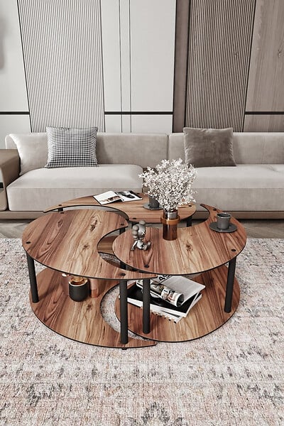HABITAT ET JARDIN - Ensemble de table basse en bois "Yin" 70 x 70 x 38 cm - Noyer - large