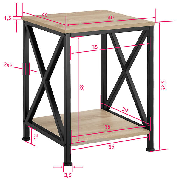 TECTAKE - Table d’appoint CARLTON 40,5x40,5x52,5cm - large
