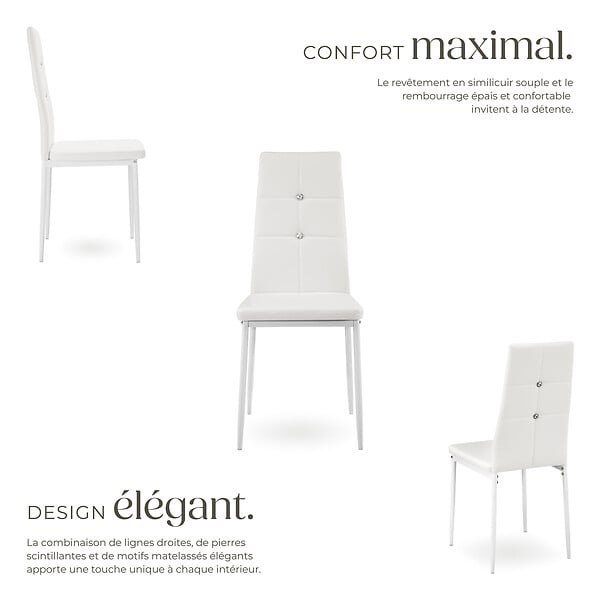 TECTAKE - Ensemble 4 chaises de salle à manger aspect cuir avec paillettes blanc - large