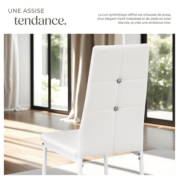 TECTAKE - Ensemble 4 chaises de salle à manger aspect cuir avec paillettes blanc - large