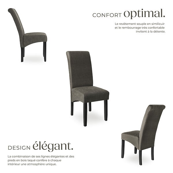TECTAKE - Ensemble de 4 chaises de salle à manger aspect cuir gris marbré - large