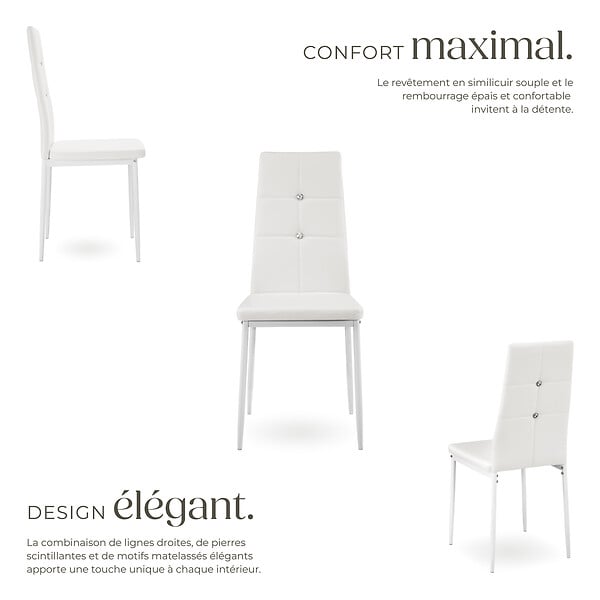 TECTAKE - Ensemble de 6 chaises de salle à manger aspect cuir à paillettes blanc - large