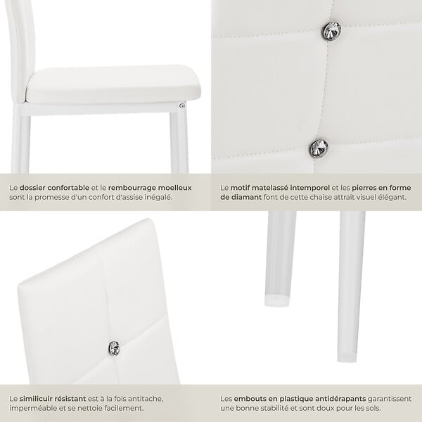 TECTAKE - Ensemble de 6 chaises de salle à manger aspect cuir à paillettes blanc - large