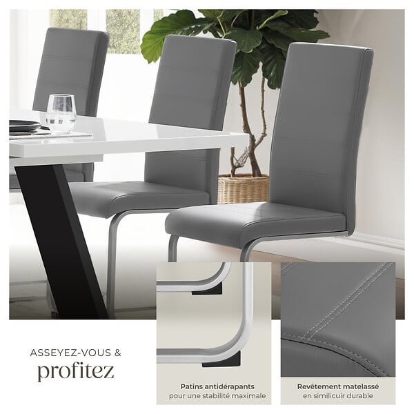TECTAKE - Lot de 8 chaises Rembourrées avec en cuir synthétique ergonomique gris - large