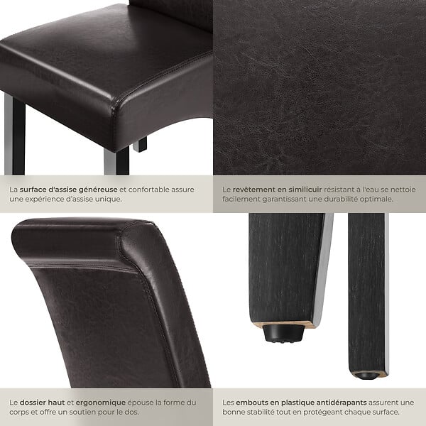 TECTAKE - Ensemble de 6 chaises de salle à manger Rembourrées aspect cuir marron - large