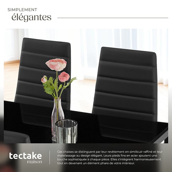 TECTAKE - Ensemble de 6 chaises de salle à manger rembourrées aspect cuir noir - large
