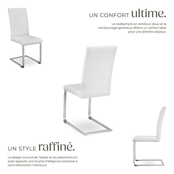TECTAKE - Lot de 8 chaises Rembourrées en cuir synthétique ergonomique blanc - large