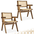 TECTAKE - Lot 2 chaises de salle à manger cannage viennois boho chêne clair - vignette