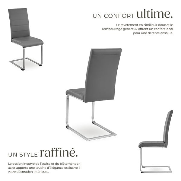 TECTAKE - Ensemble 4 chaises de salle à manger aspect cuir ergonomique gris - large