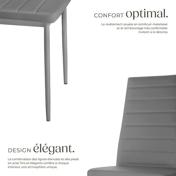 TECTAKE - Ensemble 4 chaises de salle à manger avec revêtement aspect cuir gris - large