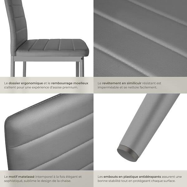 TECTAKE - Ensemble 4 chaises de salle à manger avec revêtement aspect cuir gris - large