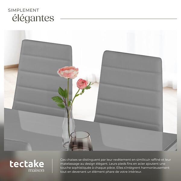 TECTAKE - Ensemble 4 chaises de salle à manger avec revêtement aspect cuir gris - large