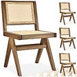 TECTAKE - Lot 4 chaises en bois avec cannage viennois design boho chêne clair - vignette