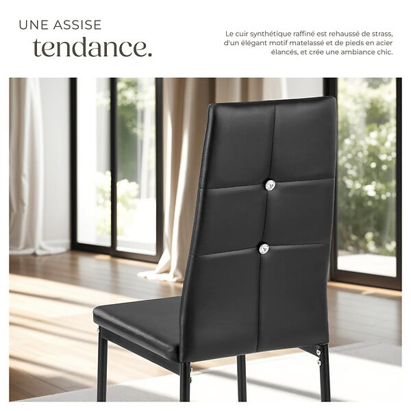 TECTAKE - Ensemble de 6 chaises de salle à manger à paillettes aspect cuir noir - large