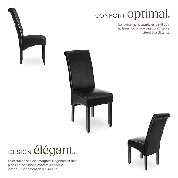 TECTAKE - Ensemble de 2 chaises de salle à manger aspect cuir ergonomiques noir - large